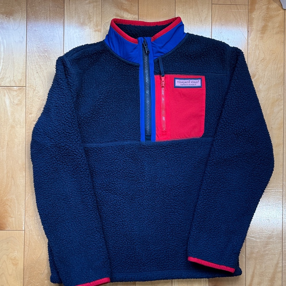 Vineyard Vines Kids' Blue and Red Fleece Hoodie Size Small 8-10